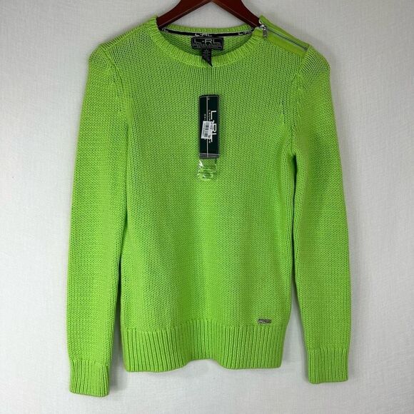 Lauren Ralph Lauren Active Lime Green Knit Sweater Womens Small NWT Elbow Pads - Picture 1 of 8